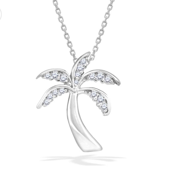 Na Hoku Jewelry - Na Hoku 14K White Gold And Diamond Petite Palm Tree Pendant Necklace